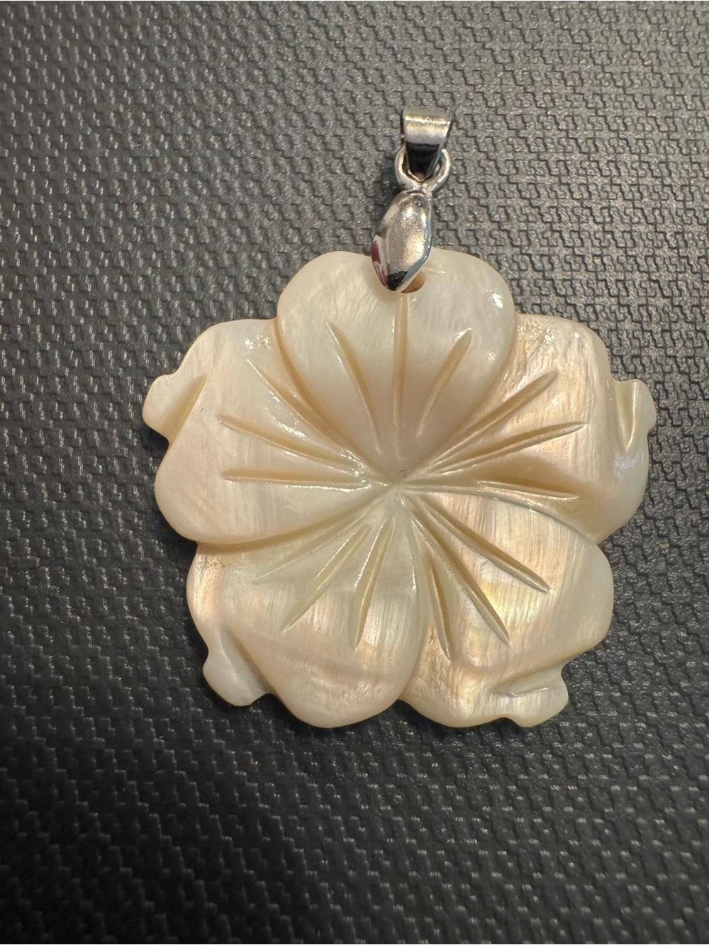 Artisan Carved Mother of Pearl Flower Pendant - 18k GP bail attachment